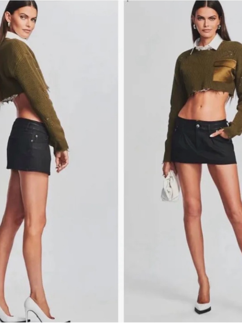SER.O.YA Riley Coated Denim Black Mini Skirt - size 26. NWT